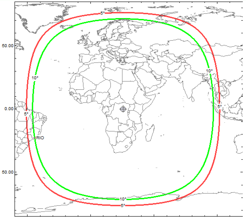 Zone de couverture des transpondeurs de QO-100